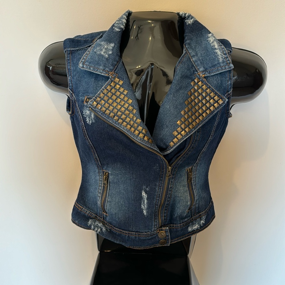 Dolled Up studded Jean vest sz S